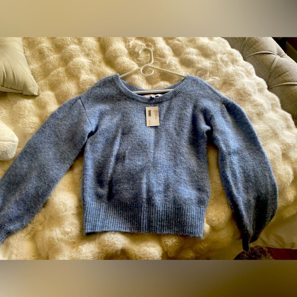 INTERMIX Blue Off-the-Shoulder Sweater Cozy Knit - Picture 6 of 7